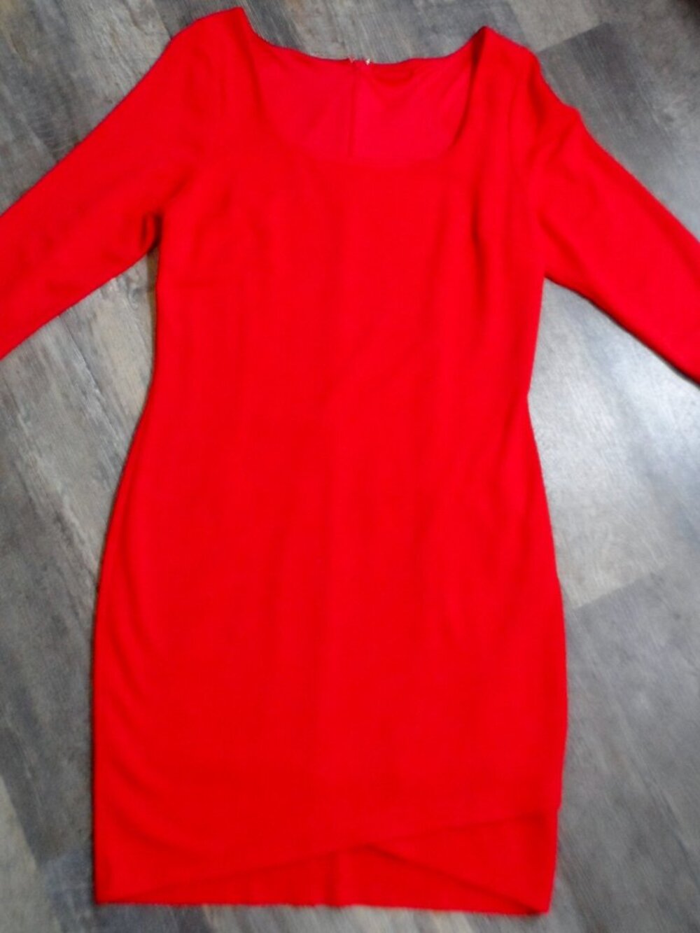 Express Midi Dress Red Textured Square Neck 3/4 Sleeve Sz Lg